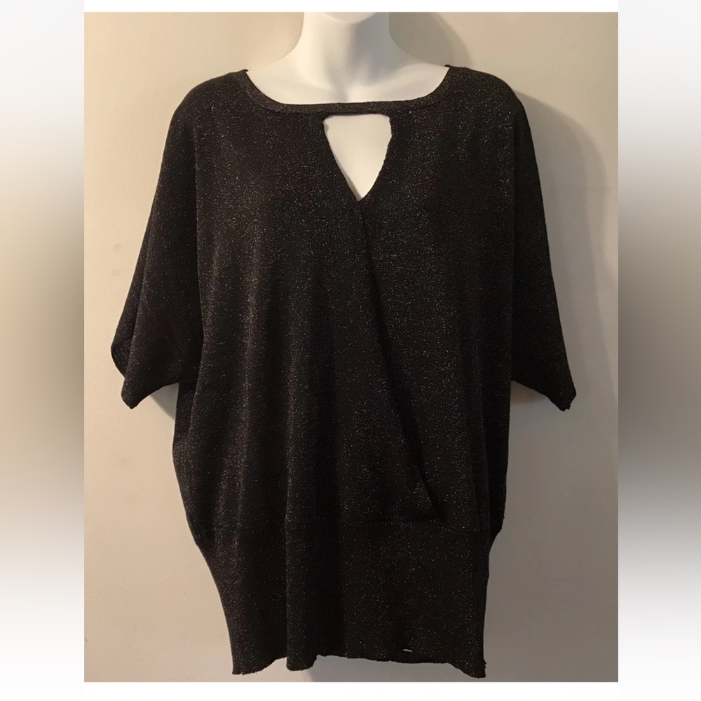 Joseph A. Women’s Plus 1X Black w/ Metalllic Bronze Rayon Pullover Blouse NWT